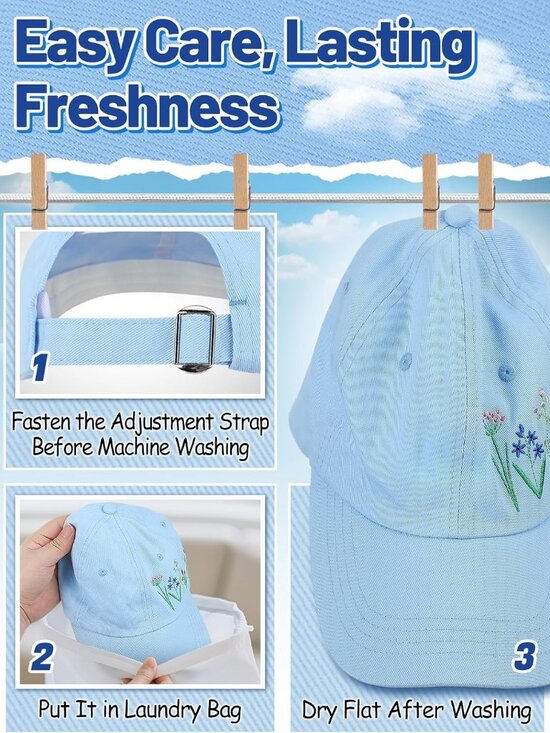 Women\'s Embroidered Baseball Cap Adjustable Soft Breathable Hats Floral (Blue)